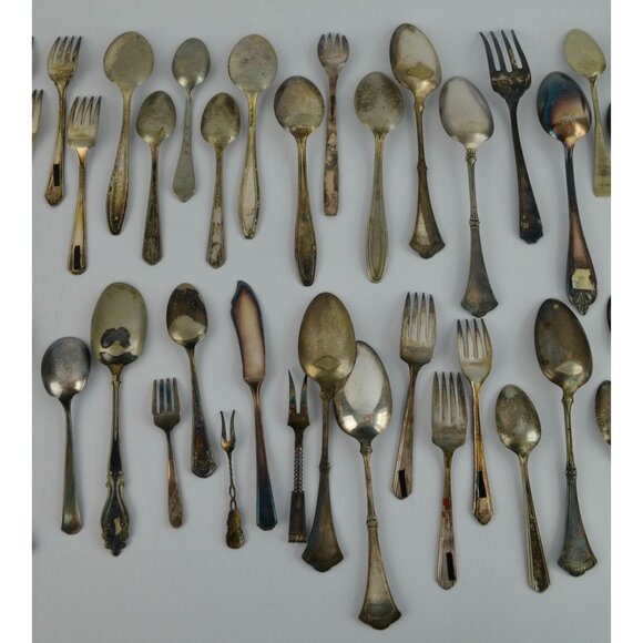 Large Lot 44 Vintage Antique Silverware Flatware Mixed Brands Patterns - Picture 16 of 16
